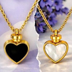 Reversible Heart Charm Stainless Steel Dainty Necklace 18K Gold Plated 🤍